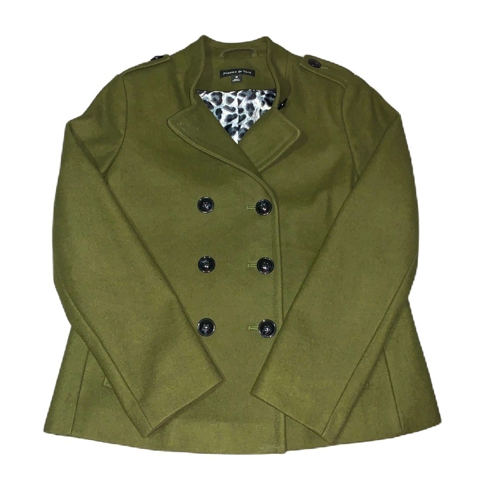 Preston & York Wool Pea Coat Olive Green Size Medium Women Beautiful EUC